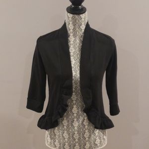 Black Blazer Cardigan with Ruffles